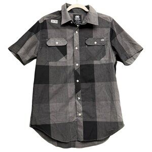 Ecko Unltd Plaid Short Sleeve Button Down Shirt Me's Medium Gray Black Outdoor